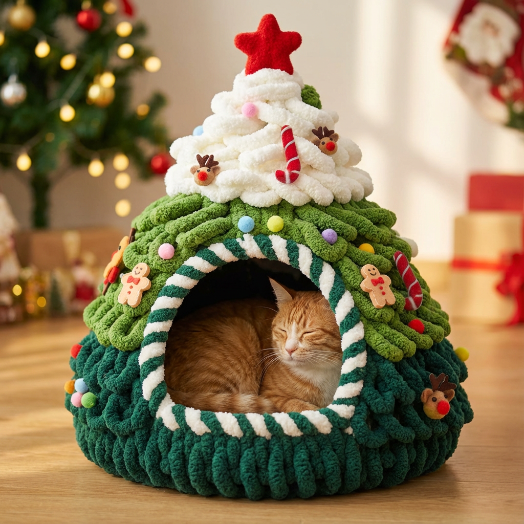Cozy Christmas Tree Cat House Bed 🎄🎅