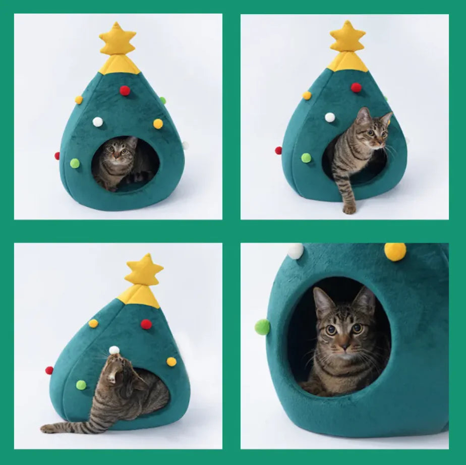 Cozy Christmas Tree Cat Cave Bed 🎄💤