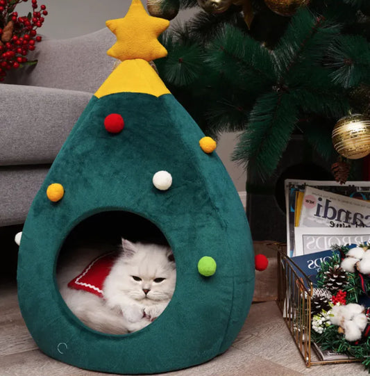 Cozy Christmas Tree Cat Cave Bed 🎄💤
